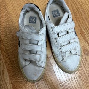 Veja White and Black Velcro Sneakers